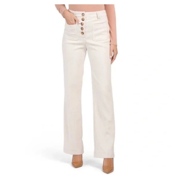 House of Harlow 1960 Ribbed Corduroy Flare Pants High Waist Cream Boho Sz 8 NWT - Picture 1 of 15